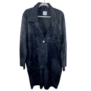 Cyrus Womens Black Fuzzy Longline Cardigan Heavyweight Coat Notched Lapel XL